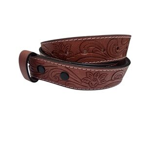 Western Floral Engraved Tooled Brown Genuine Leather Belt Strap Mens